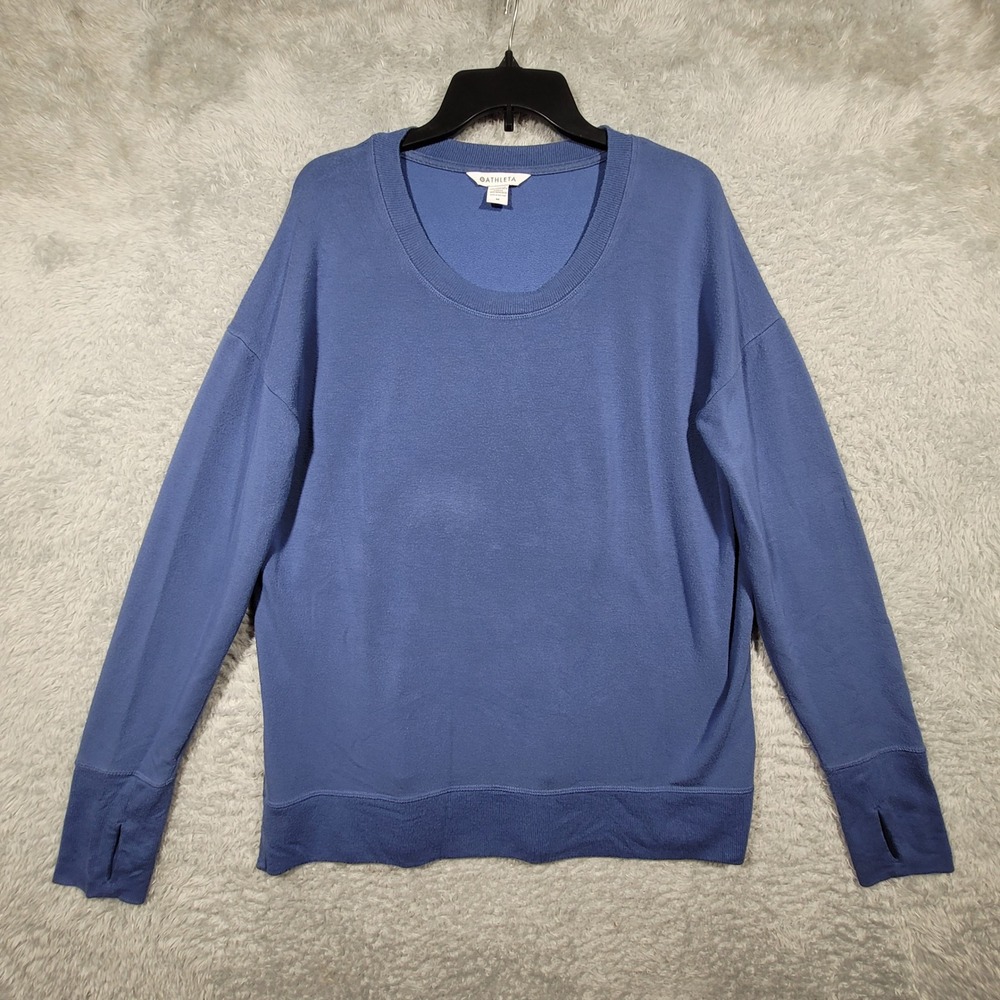 Athleta Sweatshirt Womens Medium Blue Long Sleeve Thumbhole Fleece